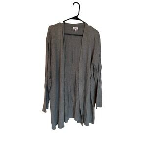 Kim Rogers 1X Gray Cotton Knit Open‎ Front Long Sleeve Cardigan Sweater Capsule